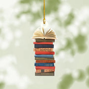 Christmas Book Tree Ornament, Book Lover Christmas Ornament, 2D Book Lover Ornament, Book Club Ornament, Book Lover Christmas, Librarian 1 1 E 8x8cm 