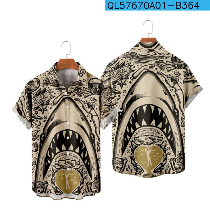 Men's Hawaiian Shark 3d Shirt, Retro Ocean Wave Casual Summer Plus Size S6XL Lapel Loose Fashion Tops 1 1 2023840 3XL 