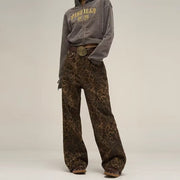 Women Vintage Leopard Denim Pants,  Baggy Pants 90s streetwear Y2k Rave Opiumcore Clothes loveyourmom Love Your Mom Leopard Print L 