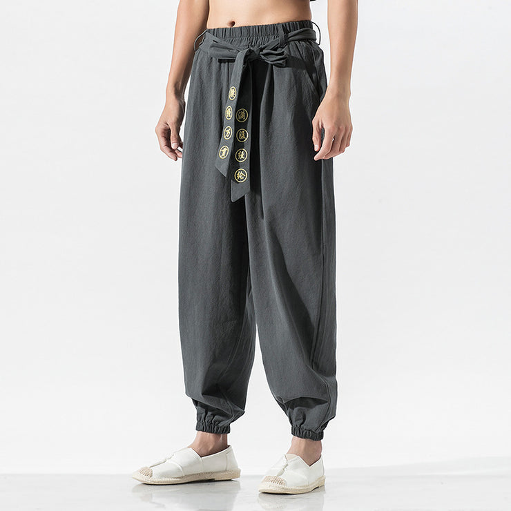 Casual Embroidered Linen Harem Pants, Boho Hippie Lounge Pants, Wide Leg Pants, Beach Pajama Pants, Comfort Wear Festival - Plus size 5XL 1 1 Dark Gray 4XL 