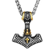 Viking Mjolnir Thor's Hammer Vegvisir Wolf Stainless Steel Pendant Necklace - Aoding Triangle Rune Titanium Steel 1 1   