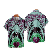 Men's Hawaiian Shark 3d Shirt, Retro Ocean Wave Casual Summer Plus Size S6XL Lapel Loose Fashion Tops 1 1   