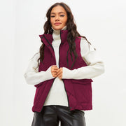 Women's Vest Fashionable Loose Short Rhombus Cotton-padded Coat loveyourmom Love Your Mom Wine Red L 