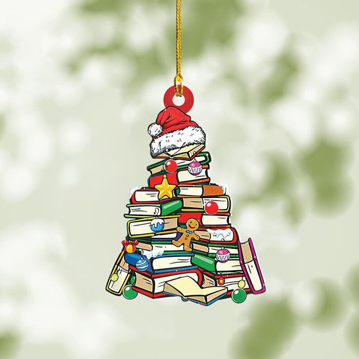 Christmas Book Tree Ornament, Book Lover Christmas Ornament, 2D Book Lover Ornament, Book Club Ornament, Book Lover Christmas, Librarian 1 1 B 8x8cm 