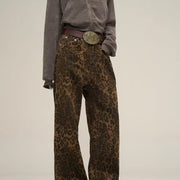 Women Vintage Leopard Denim Pants,  Baggy Pants 90s streetwear Y2k Rave Opiumcore Clothes loveyourmom Love Your Mom   
