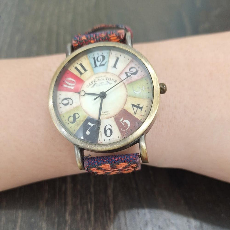 Multicolor Rainbow Dial Rtero Watch, Bohemian Style Quartz Watches quirky multicolour strap - Watches Gift for Women 1 1   
