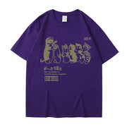 Japanese Cartoon Cat Shower Street Unisex Oversized T-Shirt, Cute Hip Hop Street tee Casual Cotton Summer Short Sleeveה 1 1 Purple L 