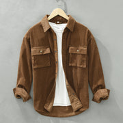 Men's Corduroy Shirt Jacket, Japan Style Retro 100% Cotton Cargo Trendy Workwear Tops 1 1   