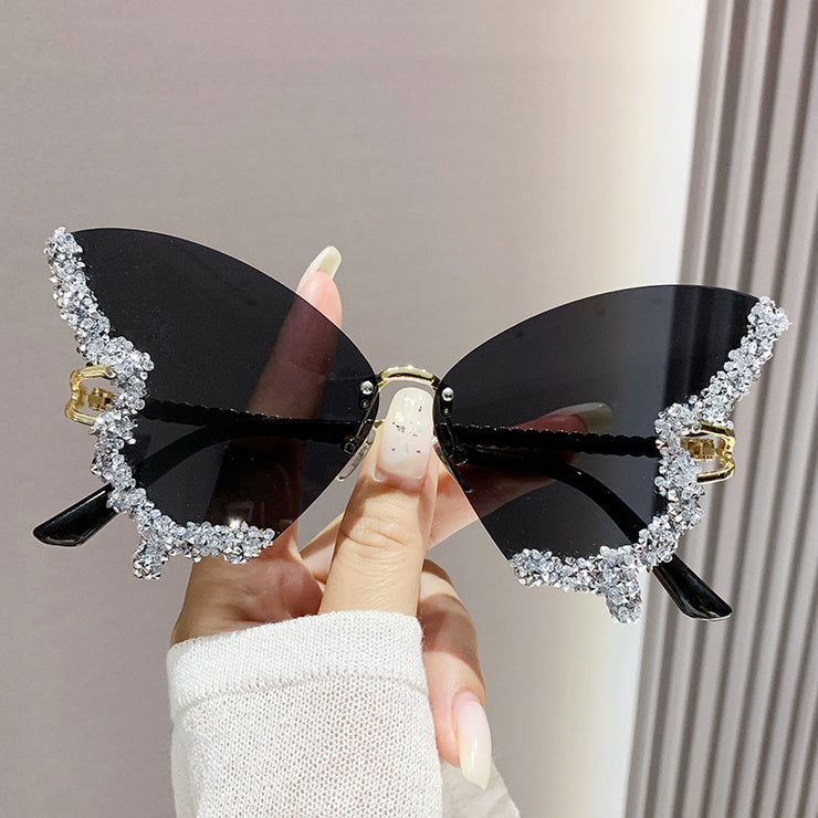 Butterfly Sunglasses, Encrusted Rim Sunglasses 1 1 Dark color  