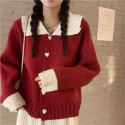 Women's Small Solid Color Doll Collar Sweater 1 Love Your Mom Red One size 