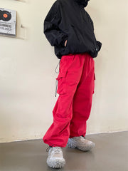 Berlin Opiumcore Raver Cargo Pants , Adjustable Drawcord Casual Loose Festival Pants loveyourmom Love Your Mom Red L 