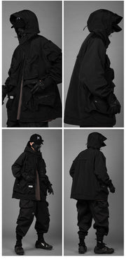 Multi Pocket Hooded Jacket, High Collar Cyberpunk Fashion Jacket, Techwear Jacket, Warm Zipper Travel Jacket, Windbreaker, Workwear 1 Love Your Mom   