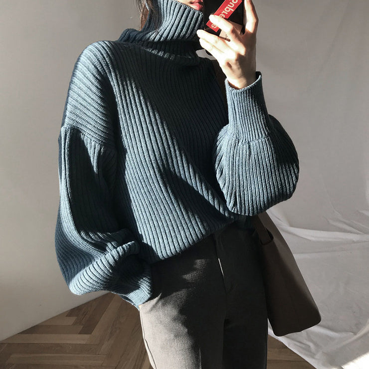 Berlin Turtleneck Knitted Sweater, pullover Thick Warm Ladies Solid Basic Jumper Autumn Winter Long Sleeve Top Pull Femme loveyourmom Love Your Mom Blue One size 