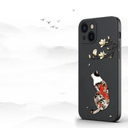 The Great Wave Painted Silicone iPhone 14 Case, Japanese Art Phone Case 1 1 Cat ink Iphone13 