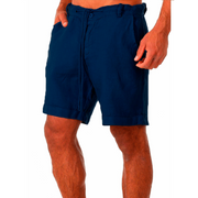 Man Linen Shorts, Casual Lace-up Sweatpants, Summer Cotton Casual Trunks - Color: white, green, black, blue, beige 1 1 Navy Blue 2XL 