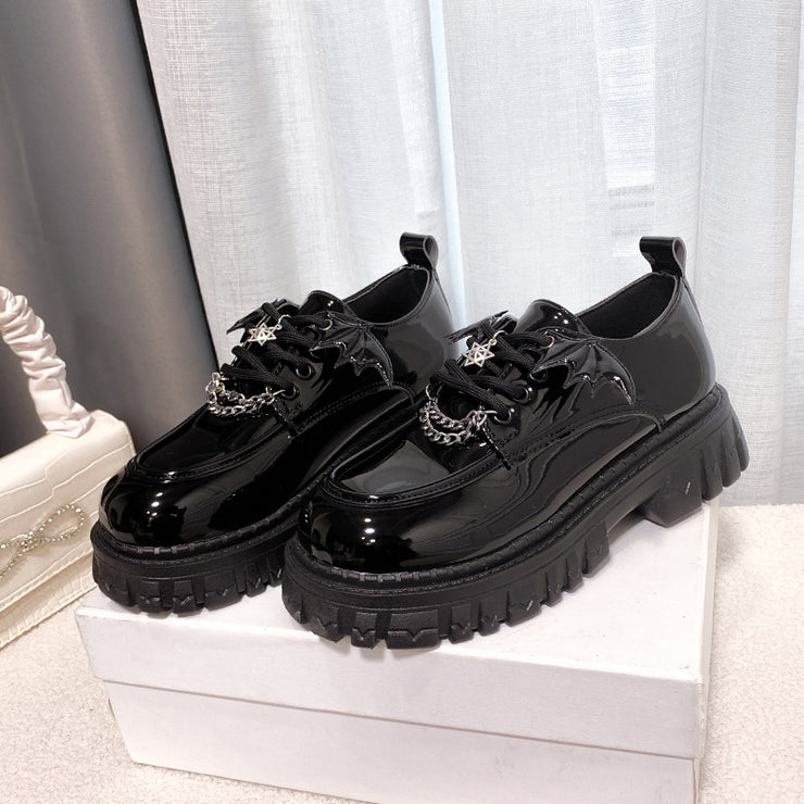 Metal Chain Platform Lolita Gothic Shoes Woman 2023 Spring College Style Patent Leather Pumps Women Japan School Uniform Shoes 1 1 Bright black 35 
