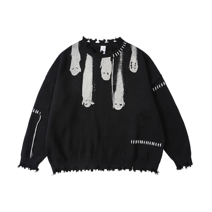 Cool Wool Knit Crewneck Top, Casual Cozy Fashion Fringe Shirt Top, Long sleeve, Loose Fit Aesthetic Warm Tops Women, Techno Rave Festival Outfit loveyourmom Love Your Mom Black L 