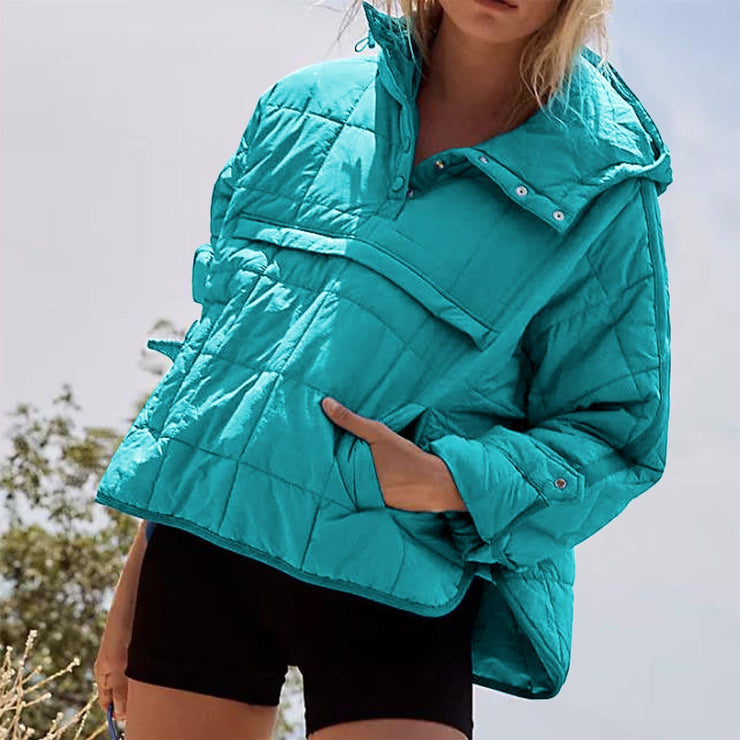 90's Oversized Puffer Jacket, Quilted Dolman Hoodies Pullover Long Sleeve Lightweight Warm Tops Coat. 1 1 Lake Blue L 