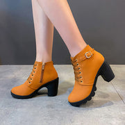 Berlin Chic Lace-Up Ankle Boots with Chunky Heels - Rave Fashionable Street Style Booties loveyourmom Love Your Mom   