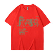 Japanese Cartoon Cat Shower Street Unisex Oversized T-Shirt, Cute Hip Hop Street tee Casual Cotton Summer Short Sleeveה 1 1 Red L 