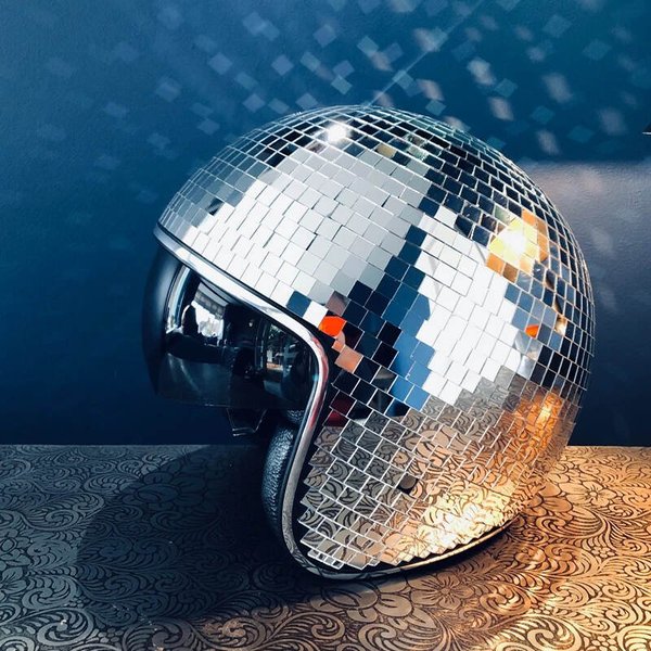 Disco Ball Helmet With Retractable Visor 1 1 Silver With wind deflector 
