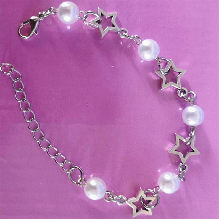 Silver Star Pearls Bracelet, Boho Hippie Punk Bracelet, Aesthetic Designer Bracelet, Best Friends Bracelet, Wife Birthday Gift 1 1   