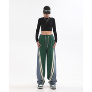 NYC 90s Streetwear High Waist Trousers, Y2K Straight Leisure Pants Stitching Wide Leg With Pocket Retro Rave Pants loveyourmom Love Your Mom   