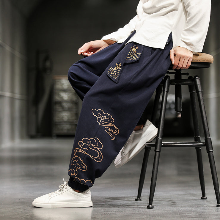 Chinese Retro Print Men's Harem Pants - Streetwear Autumn Casual Loose Plus Size Fashion Clothing. Plus Size Harem 5XL 1 1 Navy Blue 2XL 