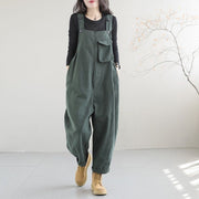 Army Green Brown Oversized Loose women's Harem Carrot Overalls, Simple Casual Oversized Cotton and linen Overalls with Big Pockets 1 1 Dark green L 