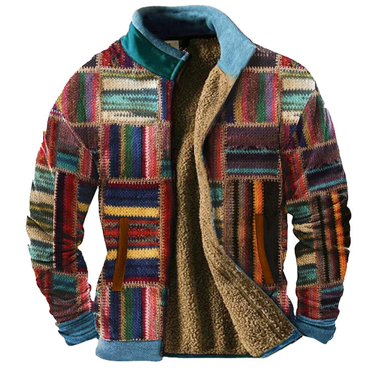 African Kente Style Warm Jacket, Patchwork Pattern Casual Festival Out Door Jacket Men - plus size loveyourmom Love Your Mom Zhlls02 005 2XL 