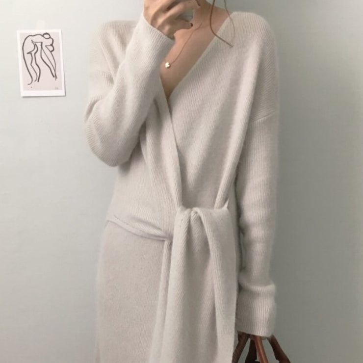 Copenhagen Thick Casual V Neck Sweater Dress, Women Warm Autumn Winter Solid Korean Jumper Dresses Knitted Knitwear. loveyourmom Love Your Mom Apricot One size 