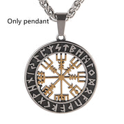 Viking Vegvisir Compass Open Stainless Steel Pendant Necklace, Lun Rune Pendant 1 1 Intermediate gold pendant  