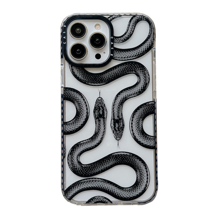 Cool Gothic Snake Case for iPhone 12, 13, 14  & Pro Max , Clear Anti-Fall Laser Coque with Transparent Edges - Phone Cover Funda Hul 1 1 1 Style IPhone12 