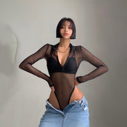 omen's New Black Mesh Sexy See Through Zipper Long Sleeved Rave Bodysuit Jumpsuit Shear Jumpsuit - Mesh Sexy Bodysuit loveyourmom Love Your Mom   