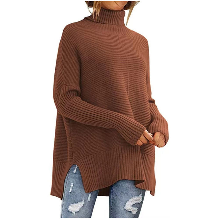 Cozy Women's Oversized Turtleneck Sweater, Fall Batwing Sleeve Ribbed Tunic Sweater loveyourmom Love Your Mom Caramel L 