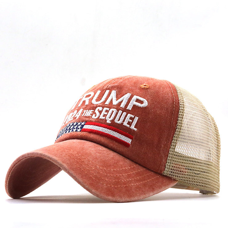 Hot Trump 2024 American Presidential Hat Make America Great Again Hat Donald Trump Republican Hat Cap MAGA Embroidered Mesh Cap loveyourmom Love Your Mom Caramel adjustable 