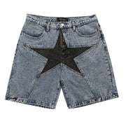 Berlin star jeans, Y2K wide-leg Festival denim shorts, Harajuku Summer loose jeans loveyourmom Love Your Mom L DK34 Blue 