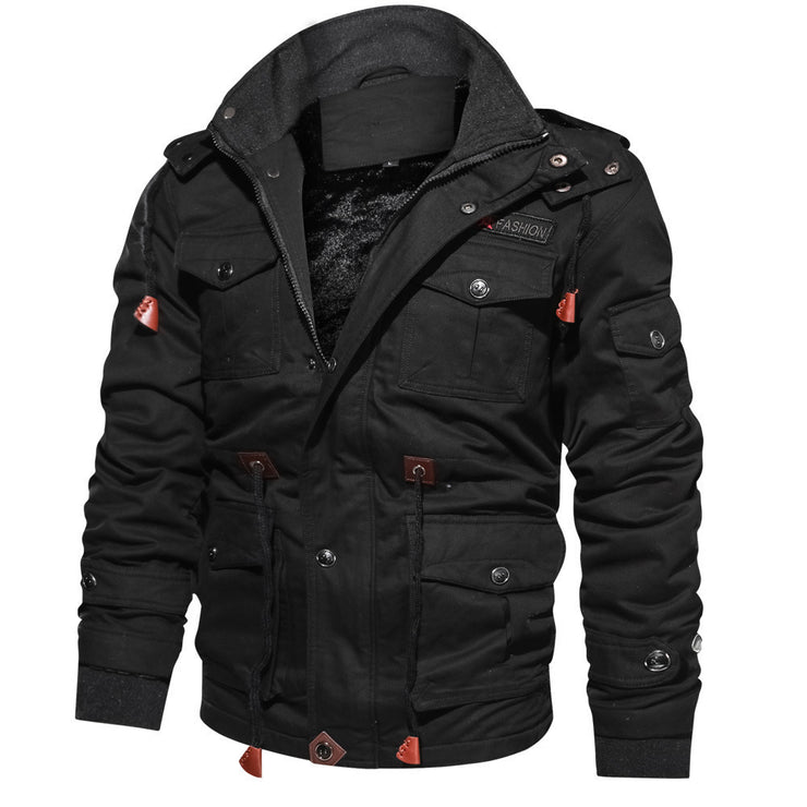 Detroit Winter Warm Fleece Inner Jacket Coat, Multi Pocket Cargo Bomber Jacket Parkas Male Retro Tactical Coat loveyourmom Love Your Mom   