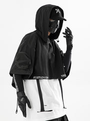Techwear Hooded Shawl, Men's Loose Casual Hip Hop Tide Japan street fashion, Rave Outfit. 1 1   