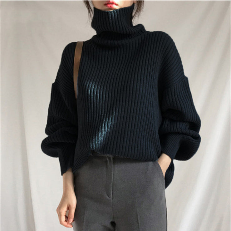 Berlin Turtleneck Knitted Sweater, pullover Thick Warm Ladies Solid Basic Jumper Autumn Winter Long Sleeve Top Pull Femme loveyourmom Love Your Mom Black One size 