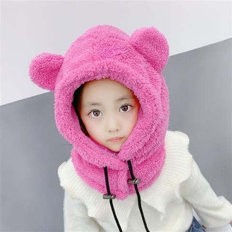 Kida And Adults Cute Balaclava, Three-Piece Warm Bear Hat Scarf And Gloves, Warm Fleece Beanies Cap Cartoon Rabbit Panda 1 Love Your Mom Children Rose  