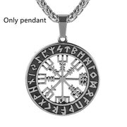 Viking Vegvisir Compass Open Stainless Steel Pendant Necklace, Lun Rune Pendant 1 1 Steel color pendant  