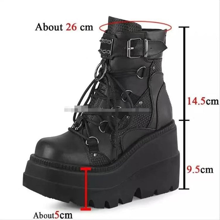 Womens High Platform Boots Fashion Rivet Goth High Heels Boot, Ladies Rave Festival Back Pink Punk Shoes Woman Rivet Comfortable Wedges Ankle Boots 1 1   
