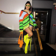 Neon Rave Cardigan Sweater, Streetwear Long Sleeve Top, Casual Fashion Bohemian Top, Tie Dye Striped Sweater for Women 1 1   