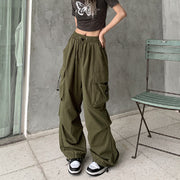 Green cargo pants women/ cargo joggers/ y2k joggers/ harajuku aesthetic/ parachute cargo pants/ Grunge Pants/ Loose wide leg sweatpants 1 1 Army Green 2XL 