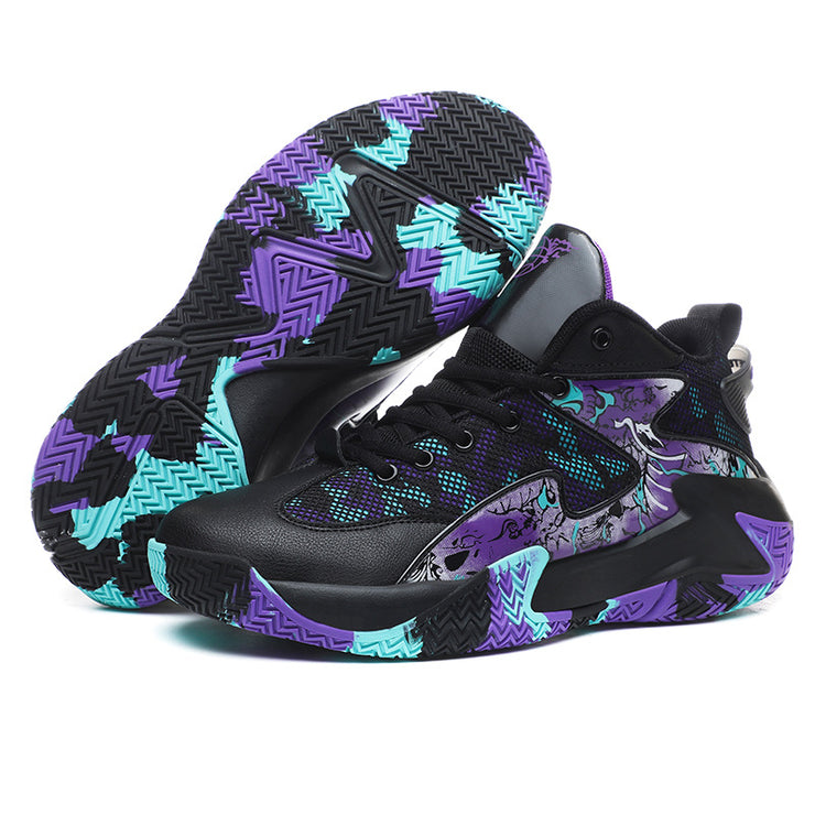 Techwear Rave Sneakers, Dragon Pattern Lace-up Basketball Shoes Graffiti Rubber High Top 1 1   