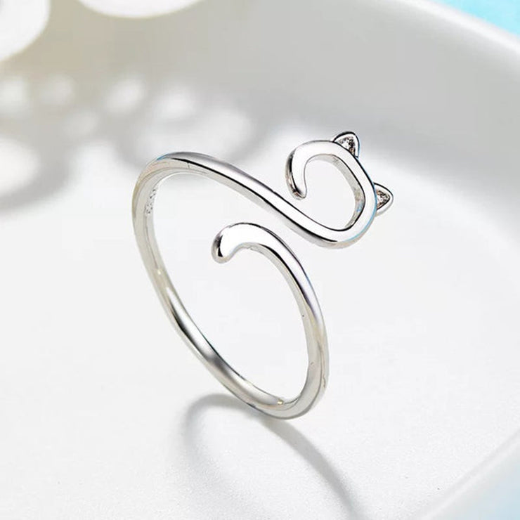 Cute Cat Kitty Adjustable Ring, 925 Sterling Silver, Womens Girls Jewellery Gift Xmas 1 1   