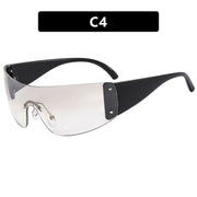 Rimless One-piece Sunglasses Five-pointed Star 1 Love Your Mom As Shown In The Picture Black Frame Light Water Silver 
