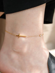Gold Plated Cross Zircon Bracelet Anklet Set, Christian Religious Jewelry, Delicate Dainty Fashion Bracelet for Her, Wife Birthday Gift 1 1 Anklet  