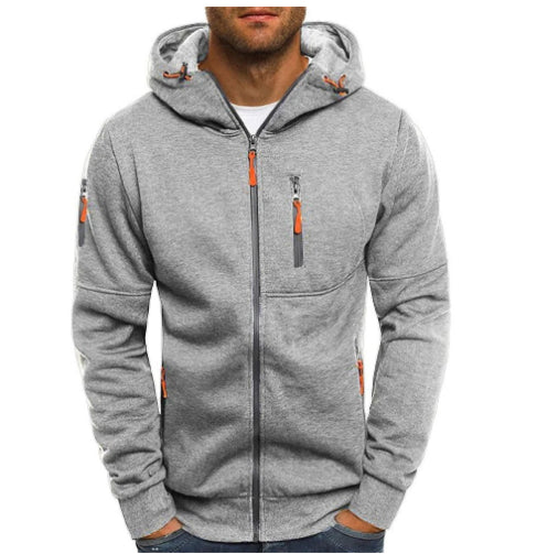 New York Men's Sweater Cardigan Hooded Jacket Zipper Pocket, Jacquard Jacket Sports Fitness Outdoor Leisure Running Solid Color Sportswear loveyourmom Love Your Mom Light Grey 3XL 